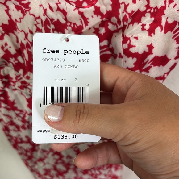 NWT Free People Red Cream Floral Deep Vneck Midi Dress size 2 - Picture 3 of 15